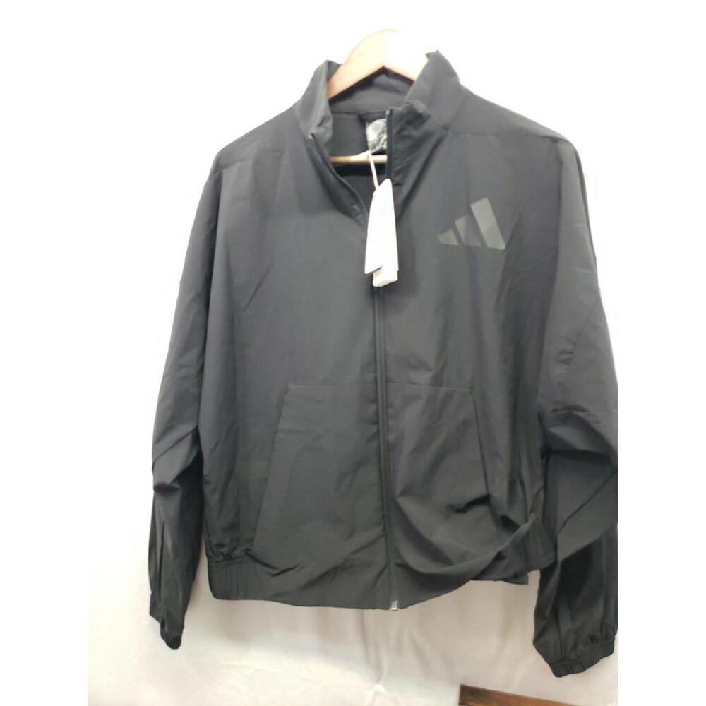 Womens Adidas Black Jacket Small NWT Full Zip Wind Breaker Reflective Stripes